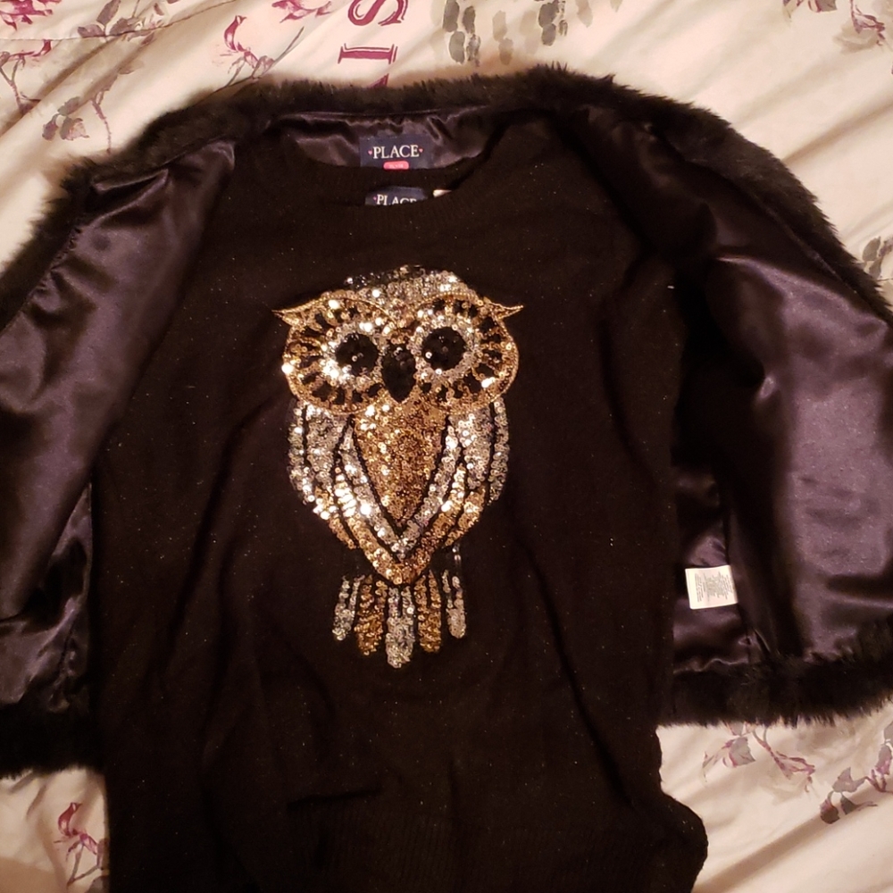 Bundle Faux fur vest & owl sweater 2pcs bundlq